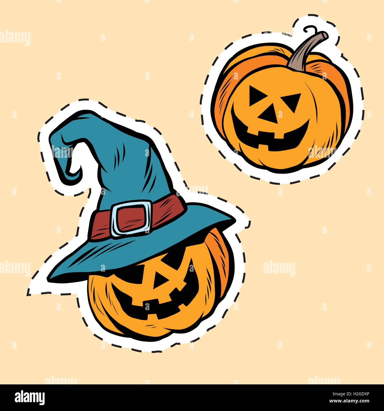 Ensemble d'autocollants Halloween citrouille mal Illustration de Vecteur