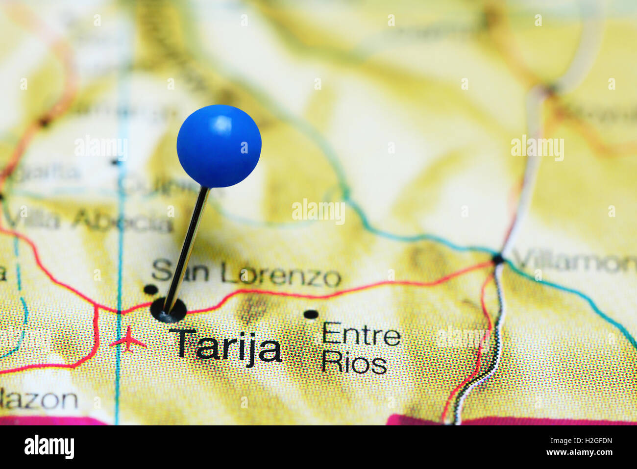 Tarija coincé sur une carte de la bolivie Banque D'Images