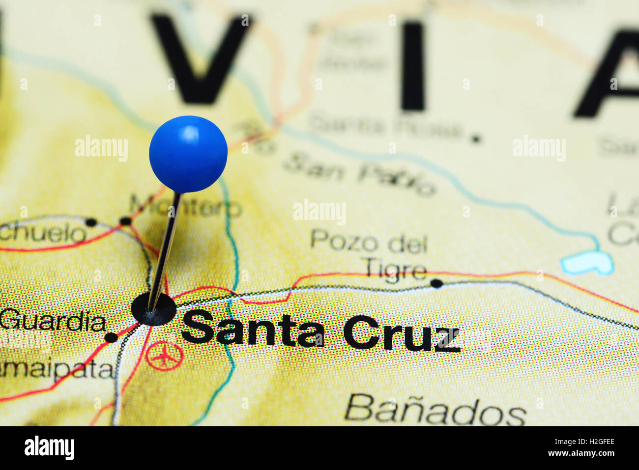 Santa Cruz sur une carte de la bolivie Banque D'Images