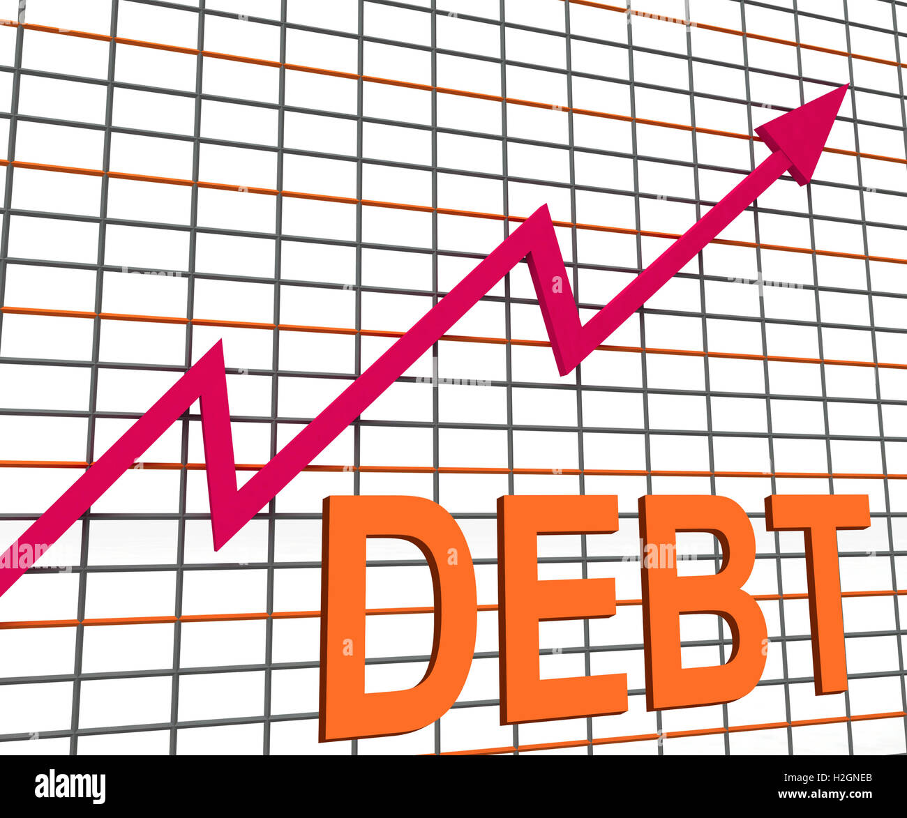 Graphique graphique montre la dette financière de plus en plus endettés Banque D'Images