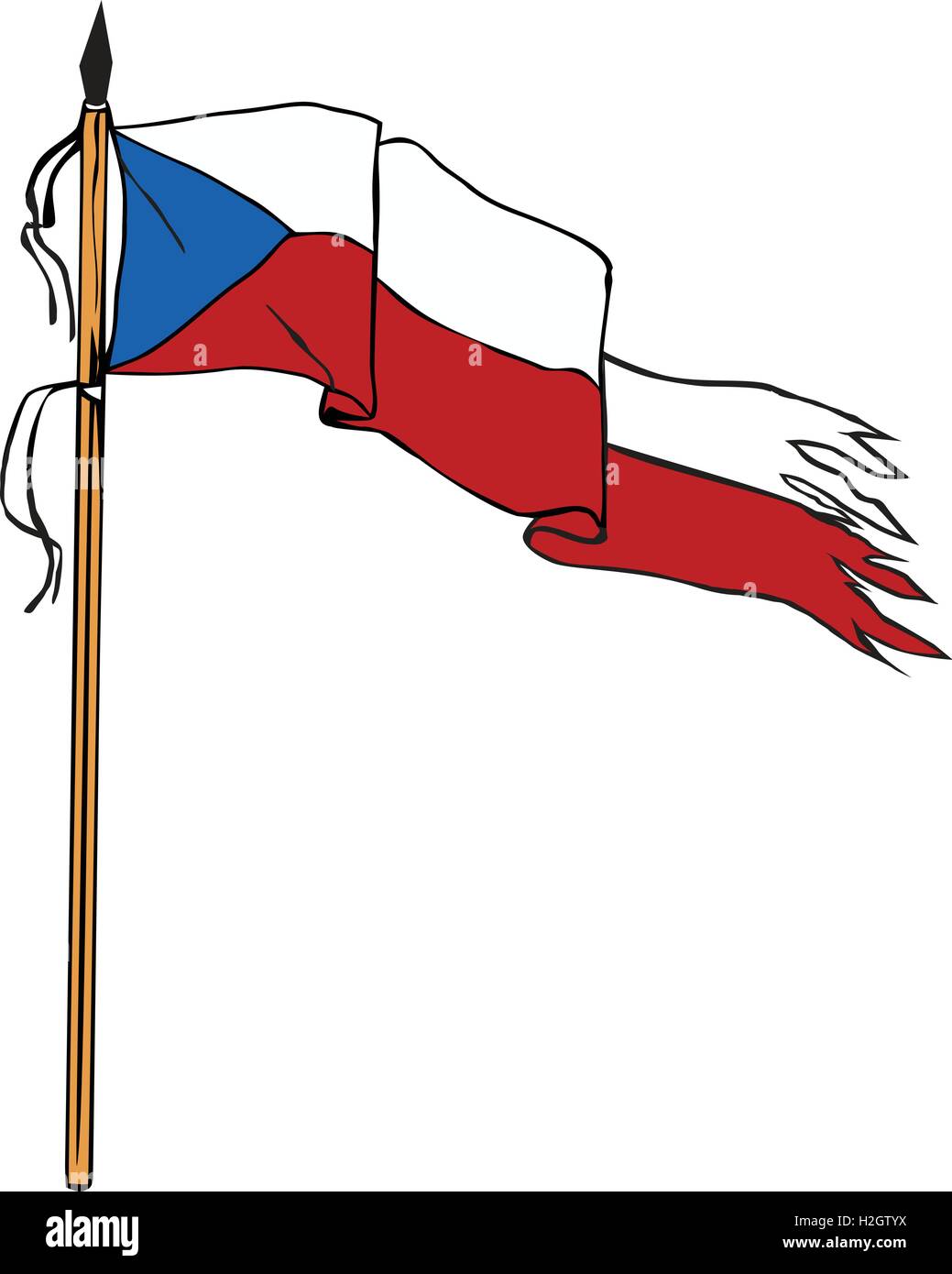 Illustration d'un drapeau déchiré déchiré de République tchèque isolées sur fond blanc fait en style rétro. Illustration de Vecteur