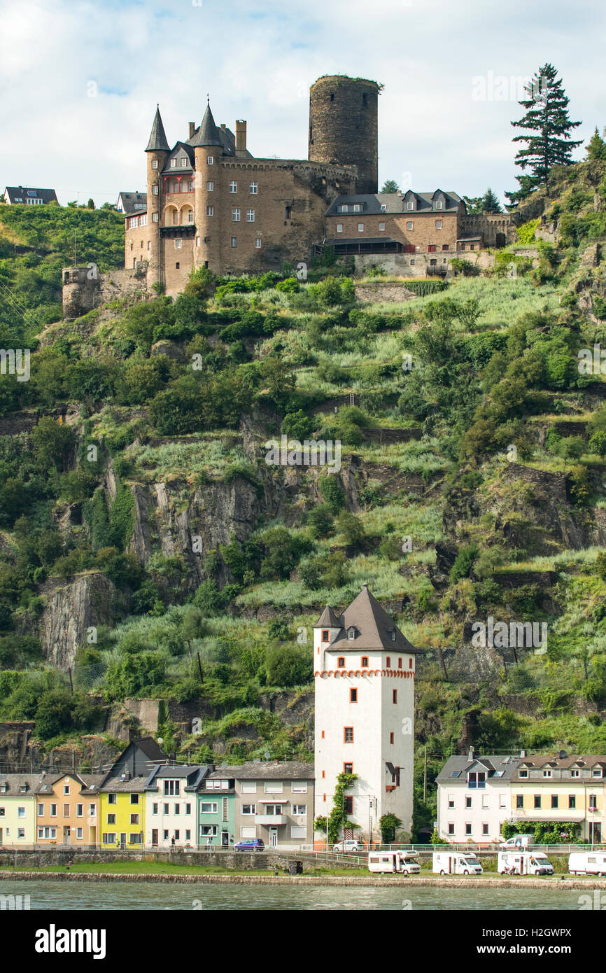 Burg Katz et St Goarshausen am Rhein, Allemagne Banque D'Images