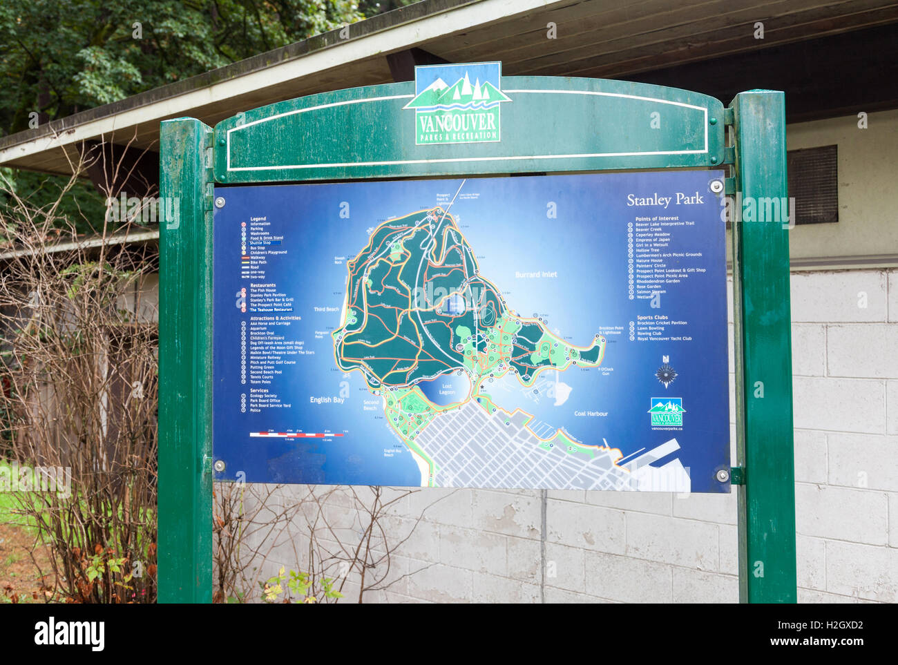 Une commission d'information touristique dans le parc Stanley, Vancouver, Colombie-Britannique, Canada. Banque D'Images
