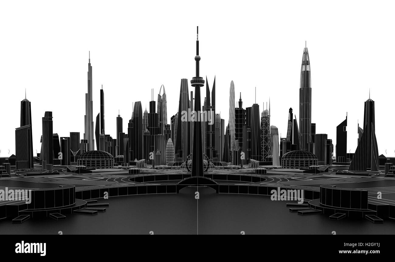 Ville futuriste noir le rendu 3D Banque D'Images