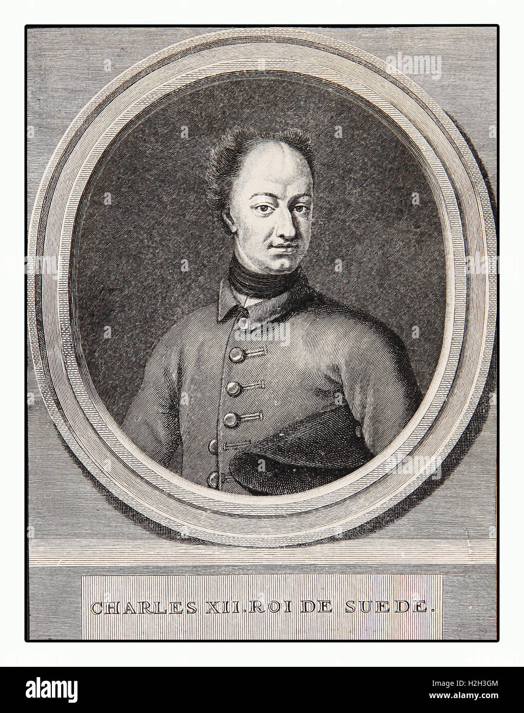Gravure portrait de Charles XII, roi de Suède, chef militaire, politicien et tacticien capable Banque D'Images