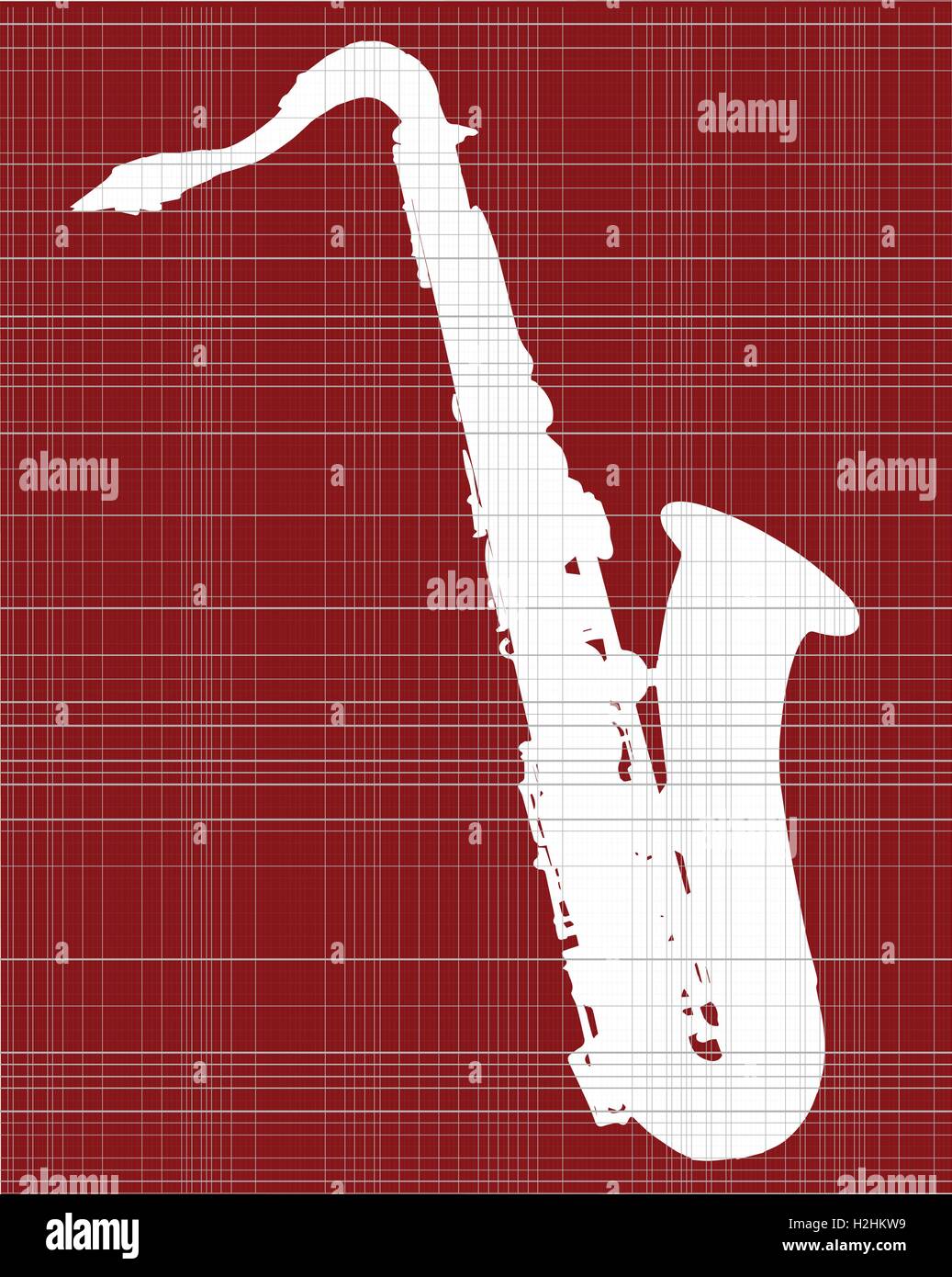 Un saxophone silhouette sur un fond rouge Illustration de Vecteur