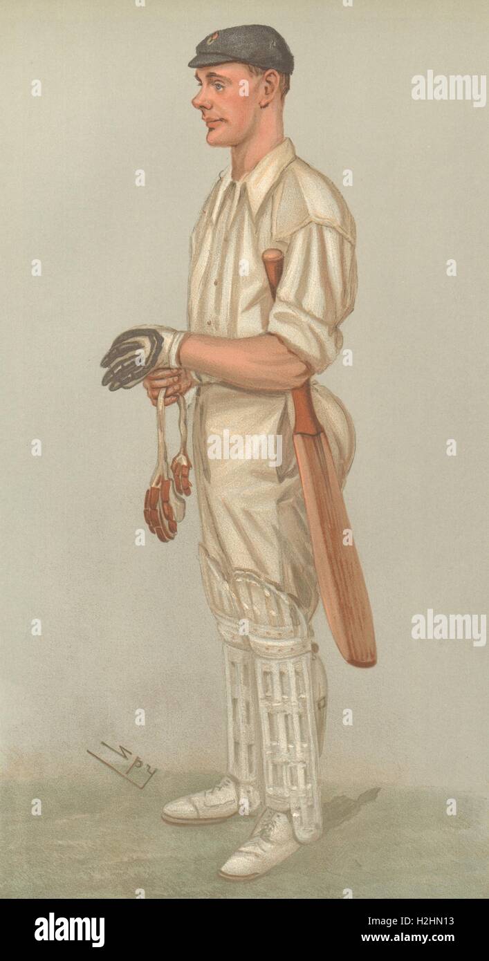 CARICATURE DE L'ESPION VANITY FAIR Gilbert Laird Jessop 'The Croucher' batteur de cricket 1901 Banque D'Images