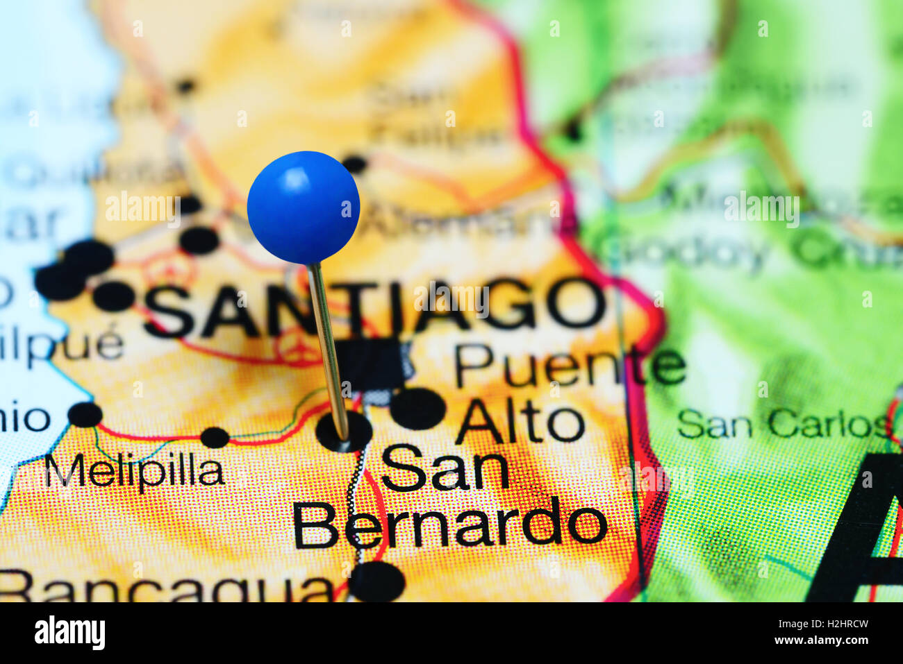 San Bernardo épinglée sur une carte du Chili Banque D'Images