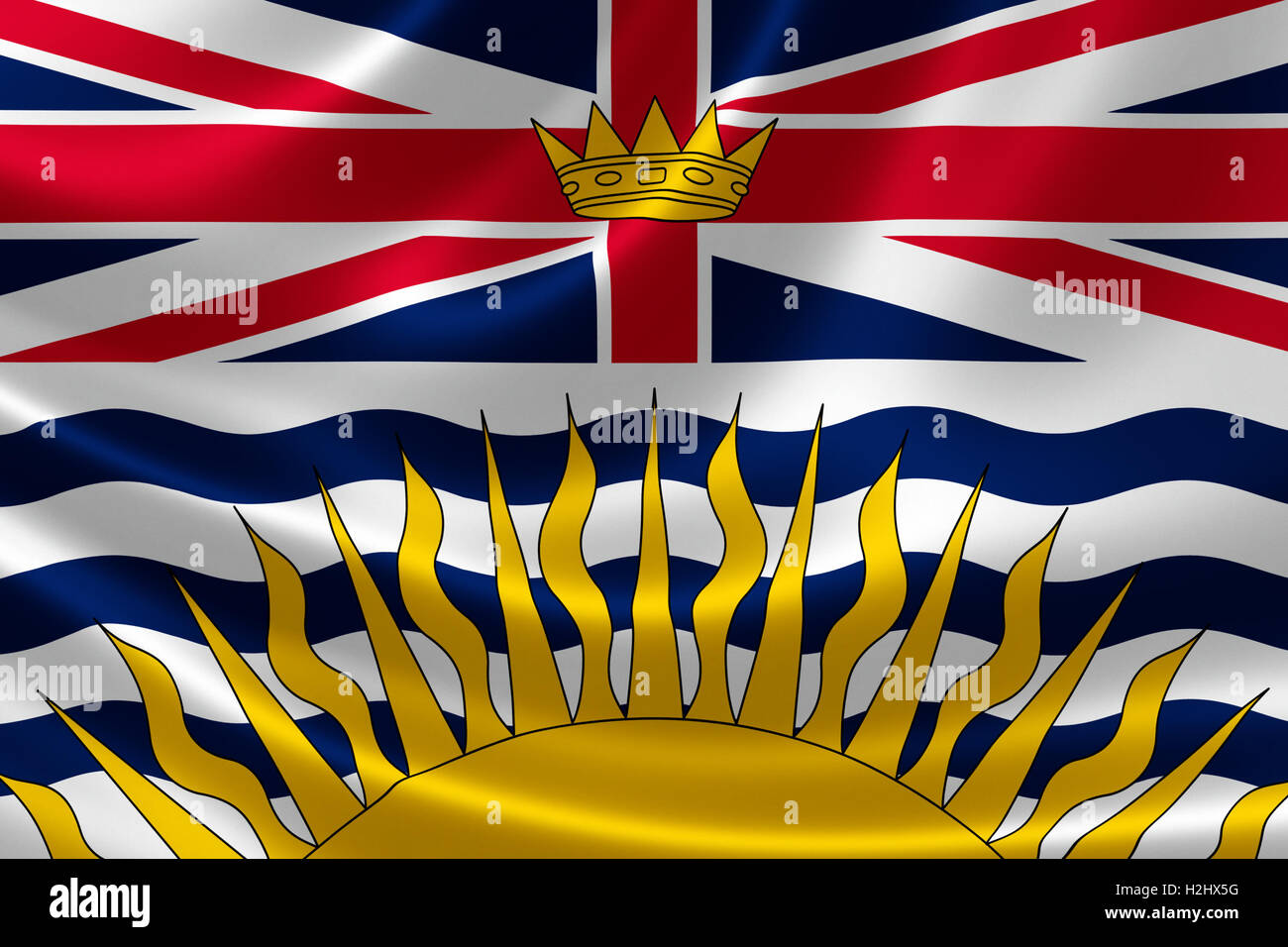 Le rendu 3D de l'drapeau provincial de la Colombie-Britannique sur la texture satinée. Banque D'Images