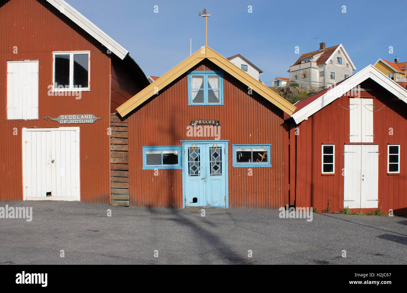 Les bâtiments du port de Grundsund Bohuslän, Suède Banque D'Images