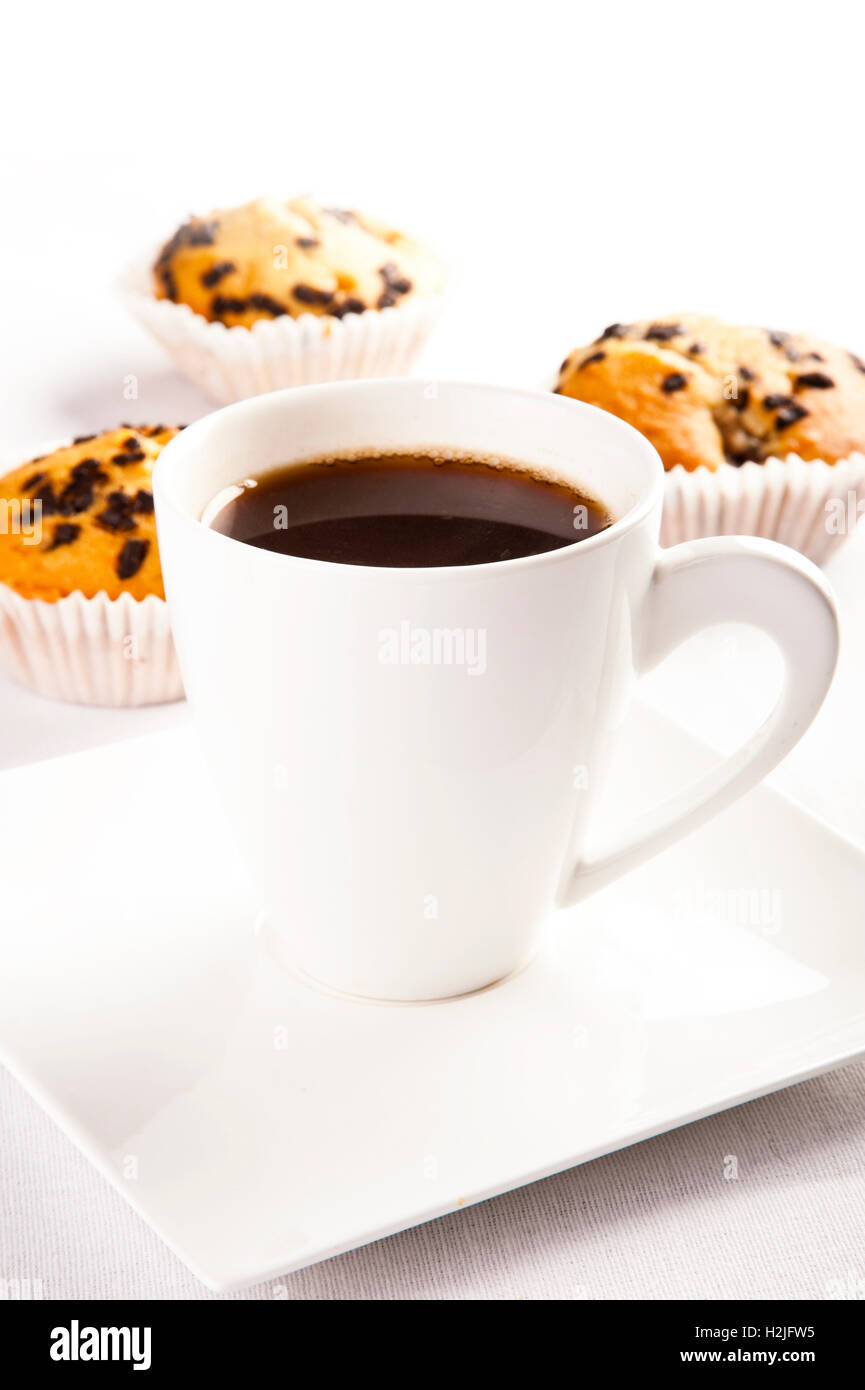Café chaud et un muffin Banque D'Images