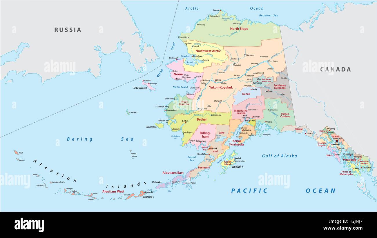 Carte administrative de l'Alaska Illustration de Vecteur