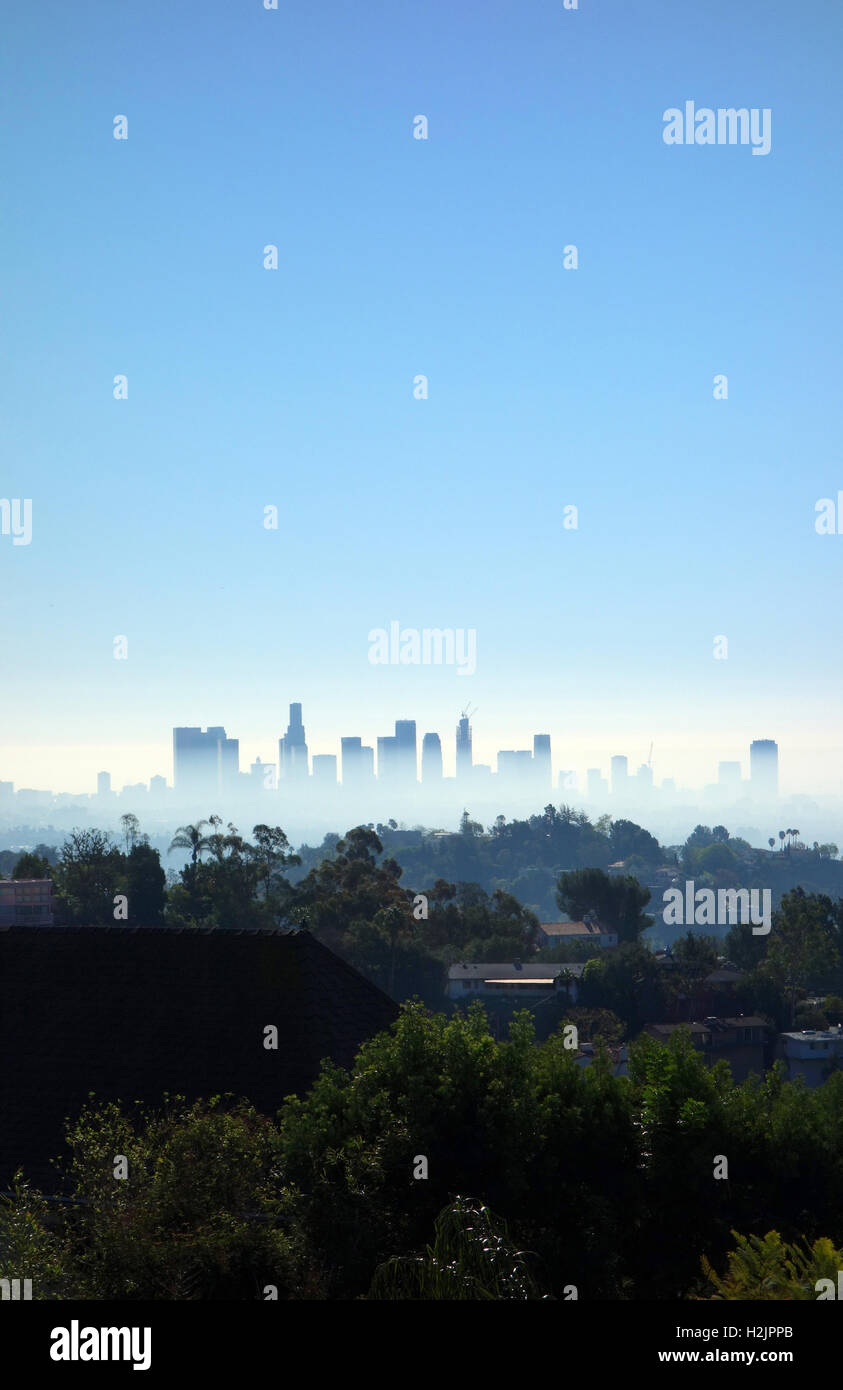 Vue sur le centre-ville de Los Angeles skyline de Hollywood Hills Banque D'Images