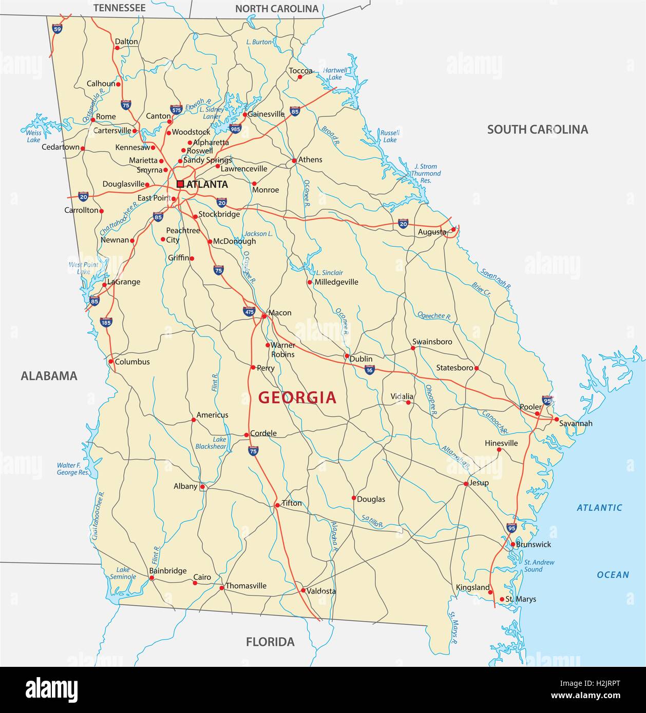 Carte routière de la Géorgie Illustration de Vecteur