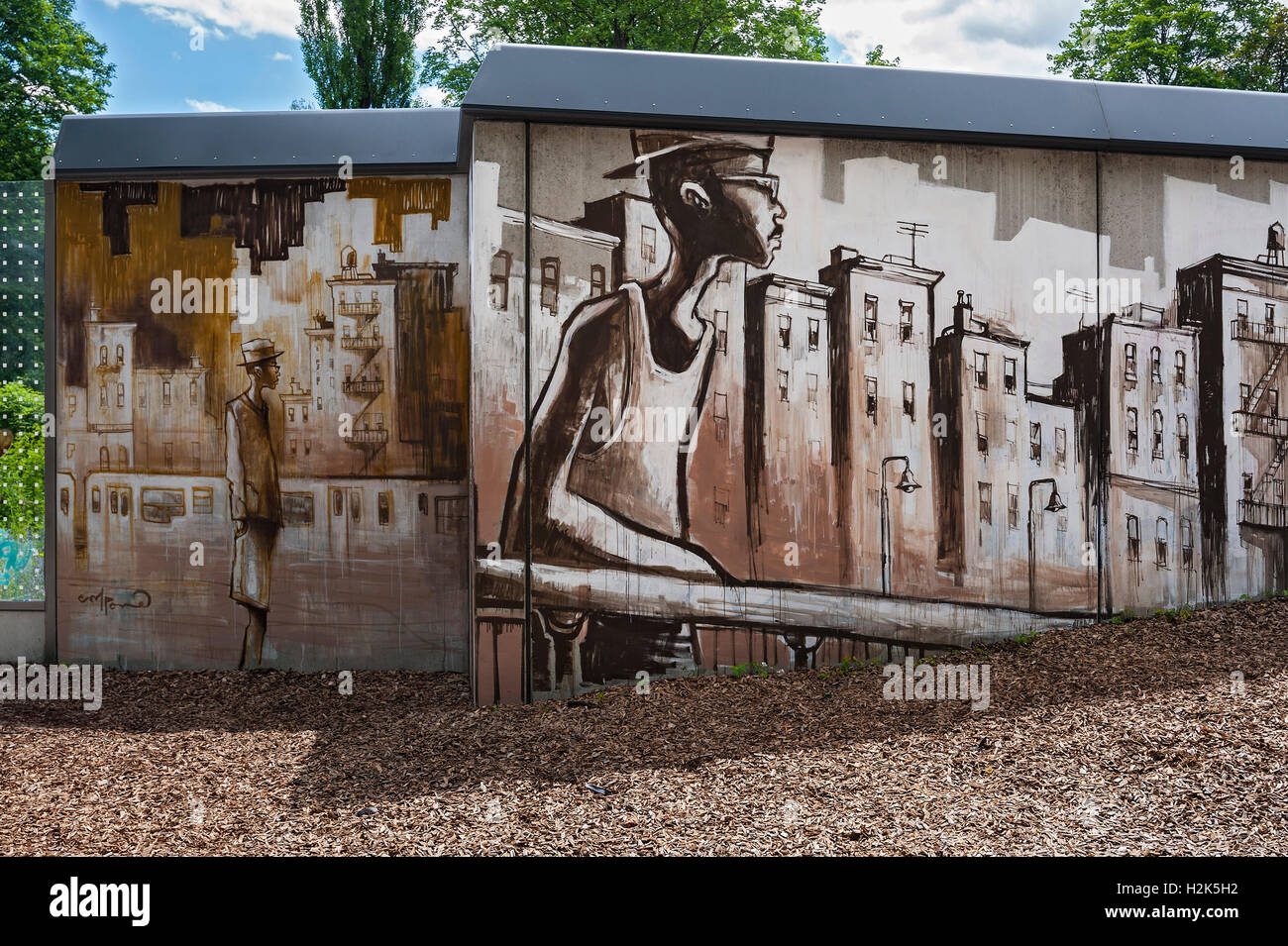 Mur de graffiti, l'artiste, un Tassilowiese CMP, Munich, Bavière, Allemagne Banque D'Images