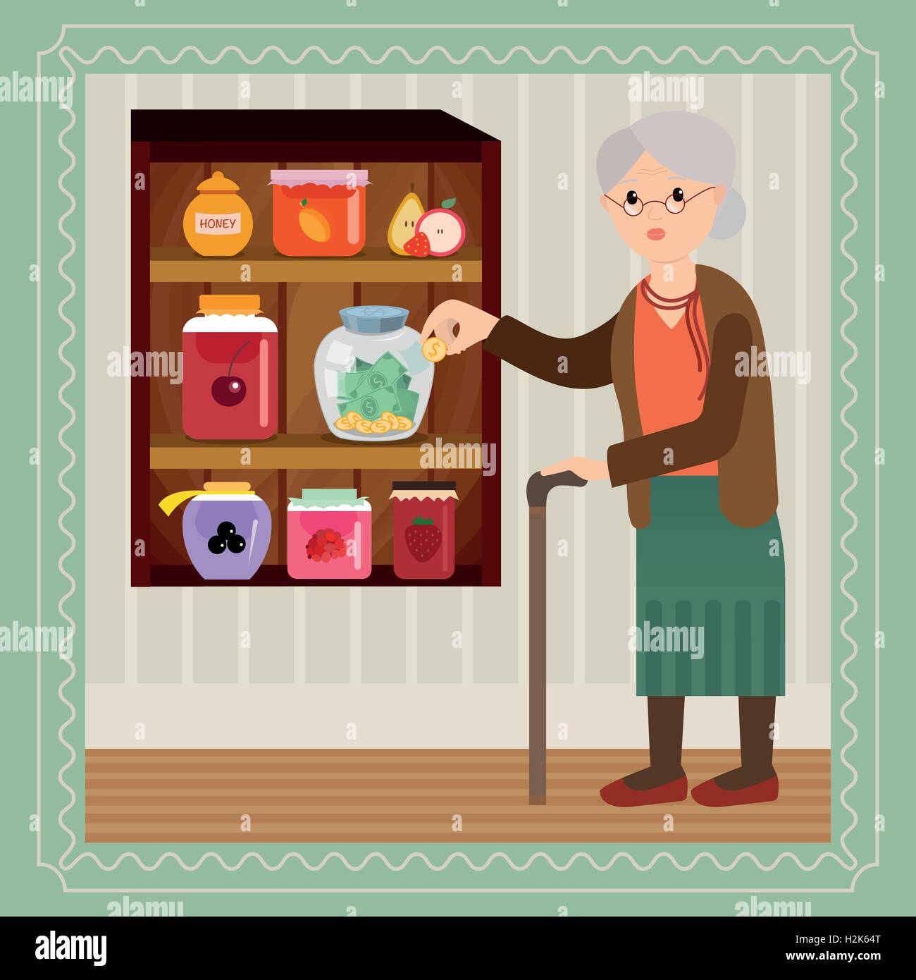 Femme âgée avec une importante somme d'argent Illustration de Vecteur