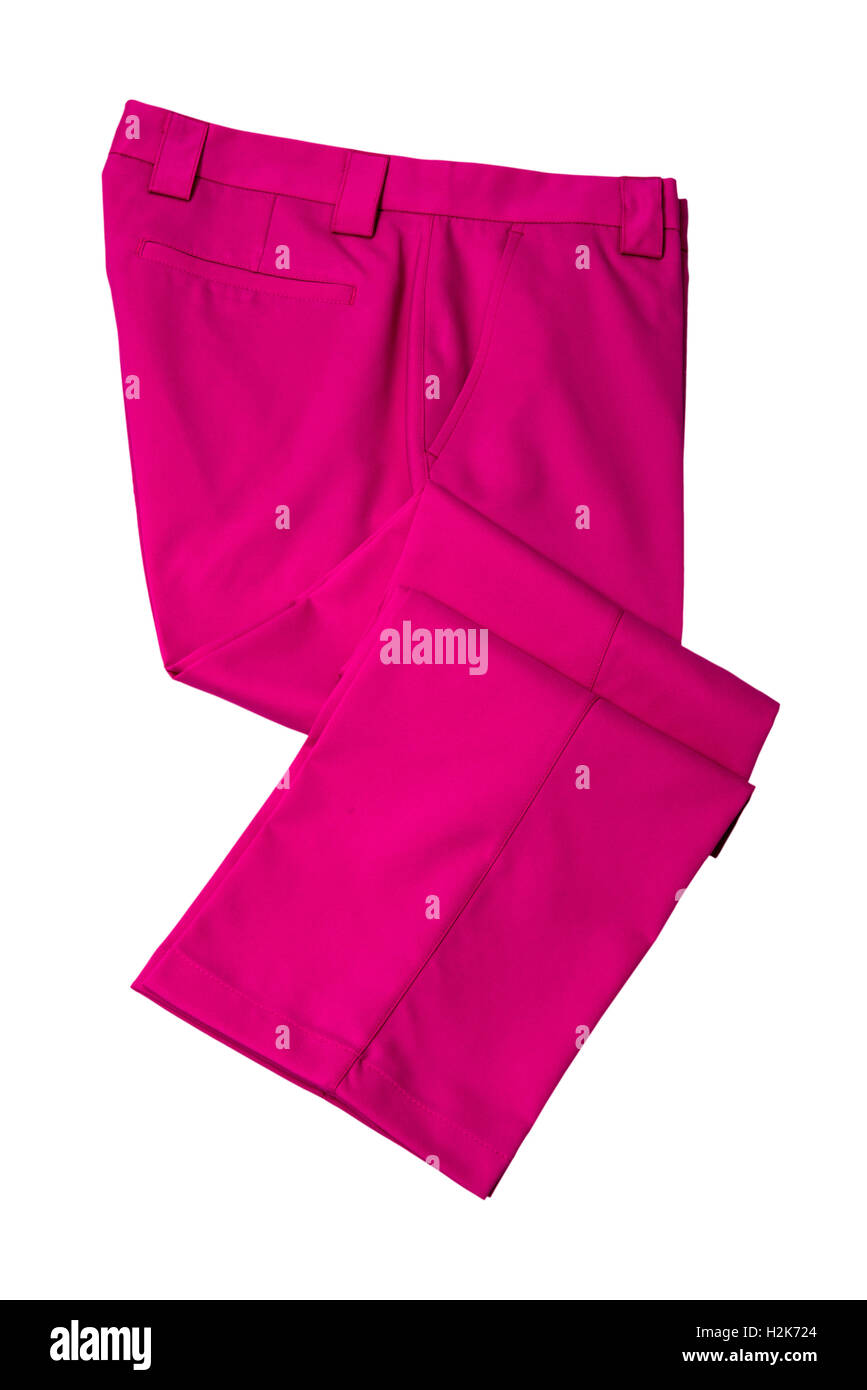 Pantalon rose, pantalon pour homme ou femme sur fond blanc Banque D'Images