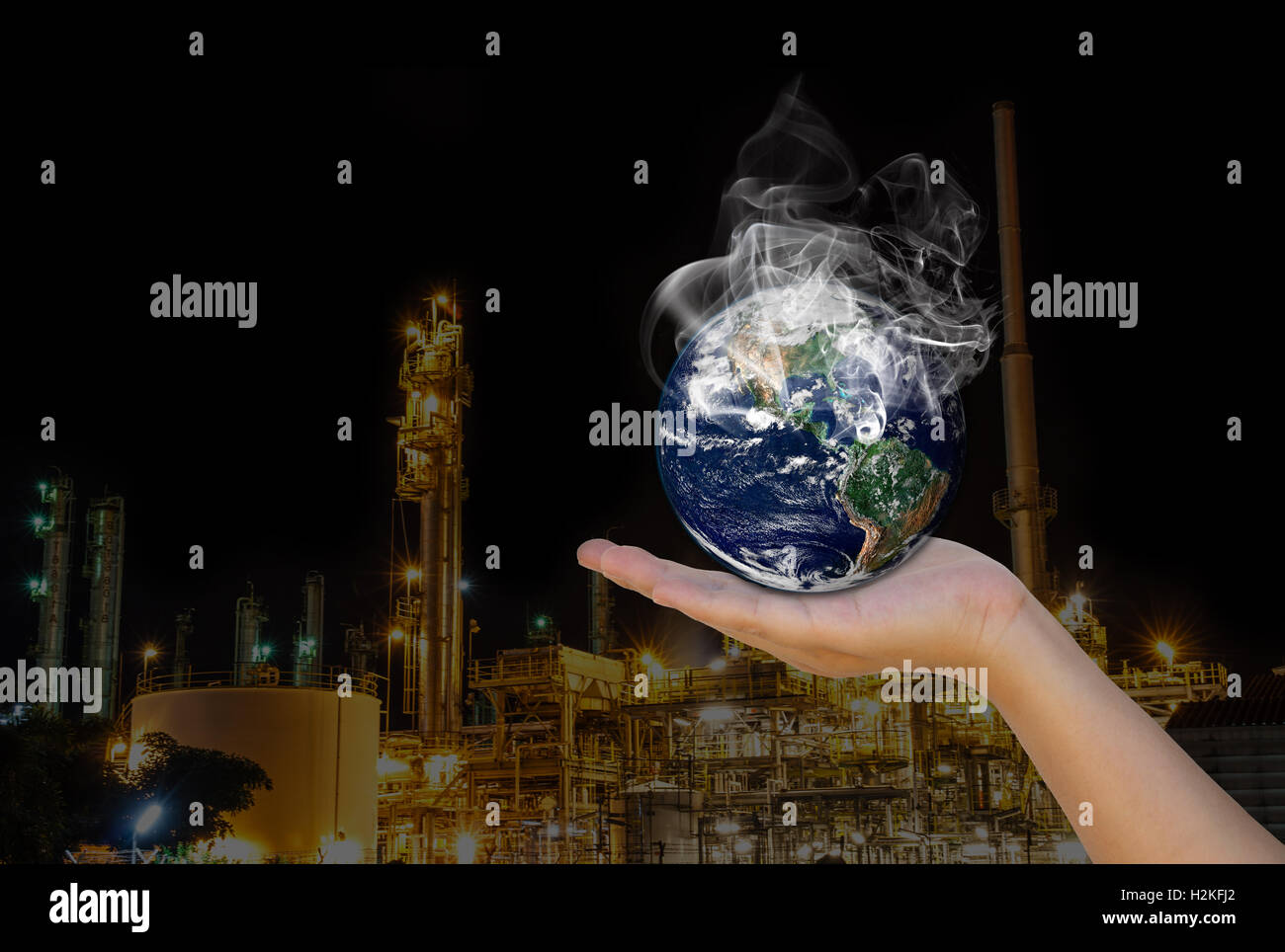 Concept : Expression d'usines qui causent de la pollution dans le monde. Part le monde. Banque D'Images