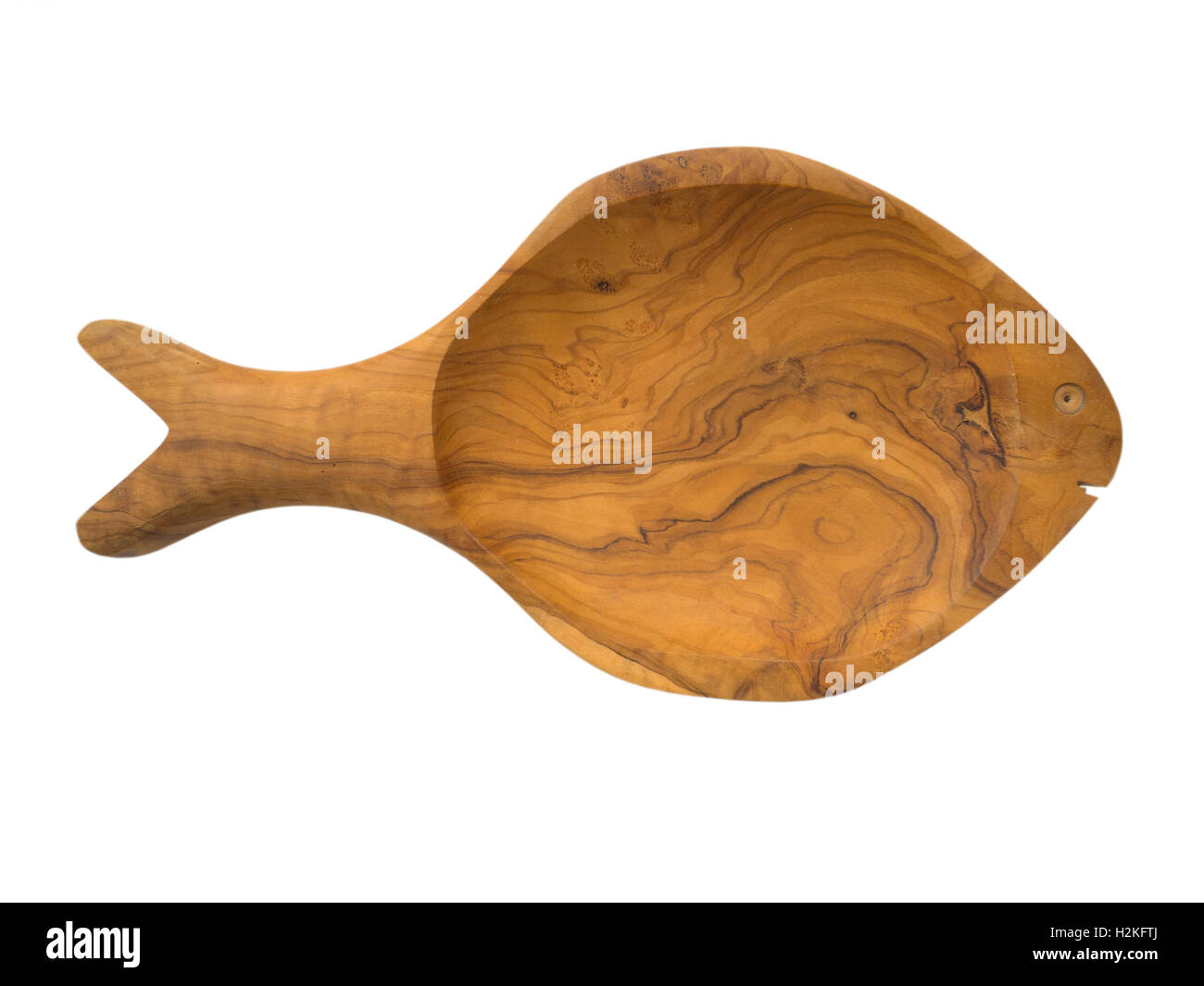 Plaque en bois en forme de poisson isolated on white Banque D'Images