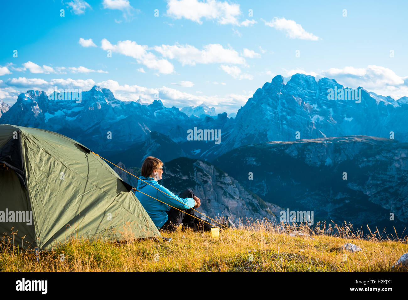 Camping en haute montagne Drei Zinnen Dolomites Italie Banque D'Images