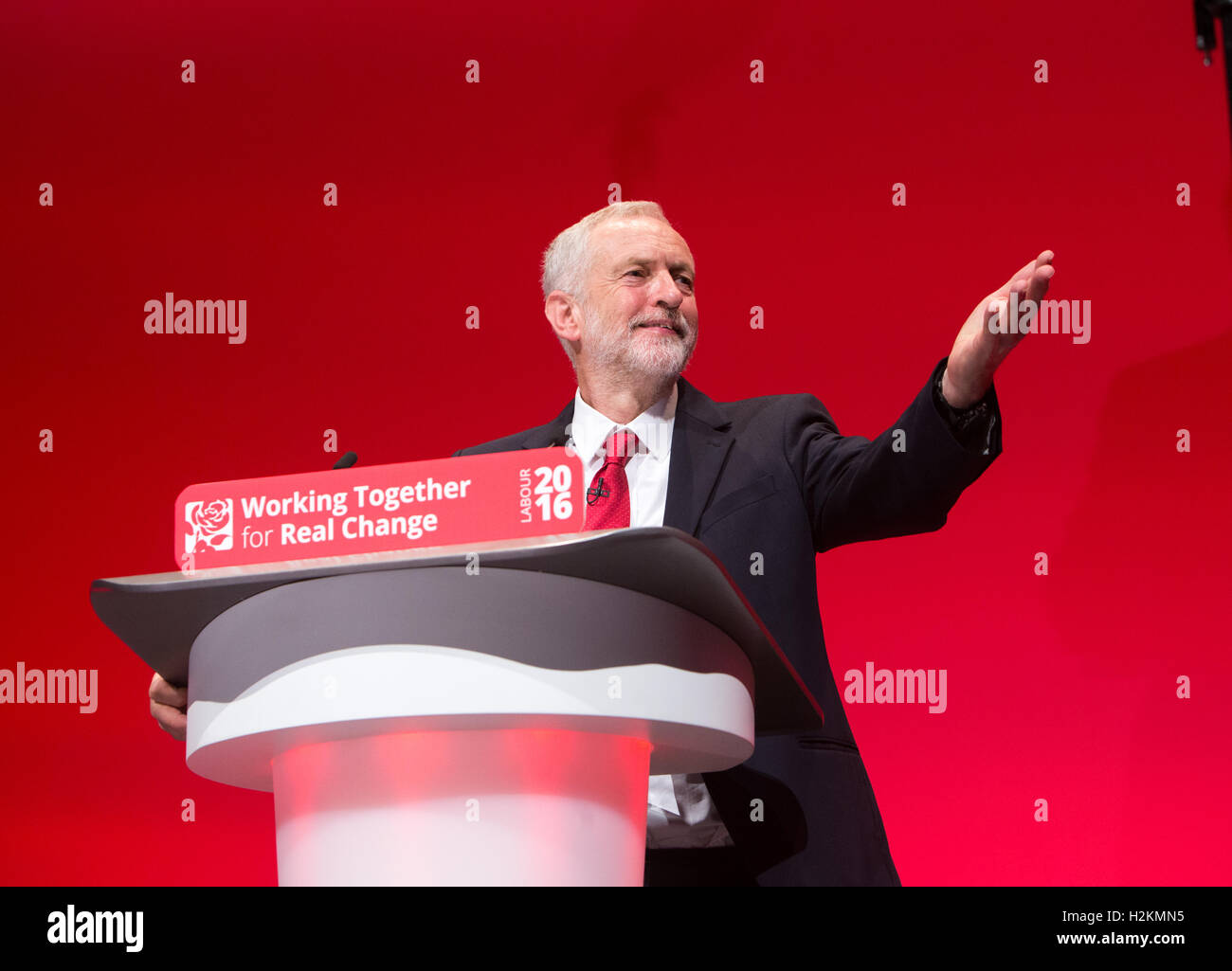 Leader du travail,Jeremy Corbyn, livre son discours à la conférence du parti travailliste à Liverpool Banque D'Images