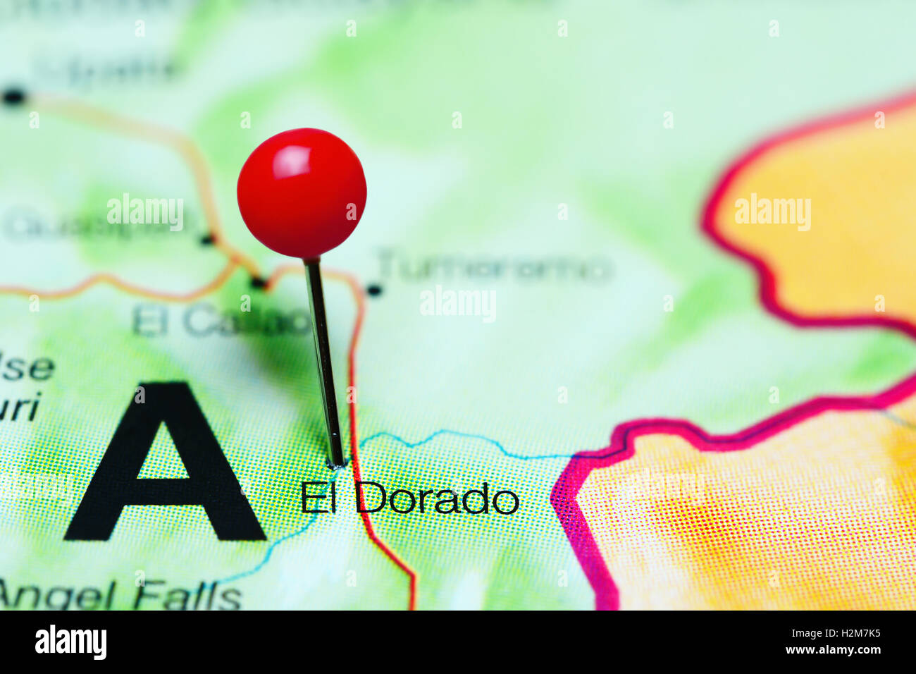 El Dorado sur une carte de Venezuela Banque D'Images