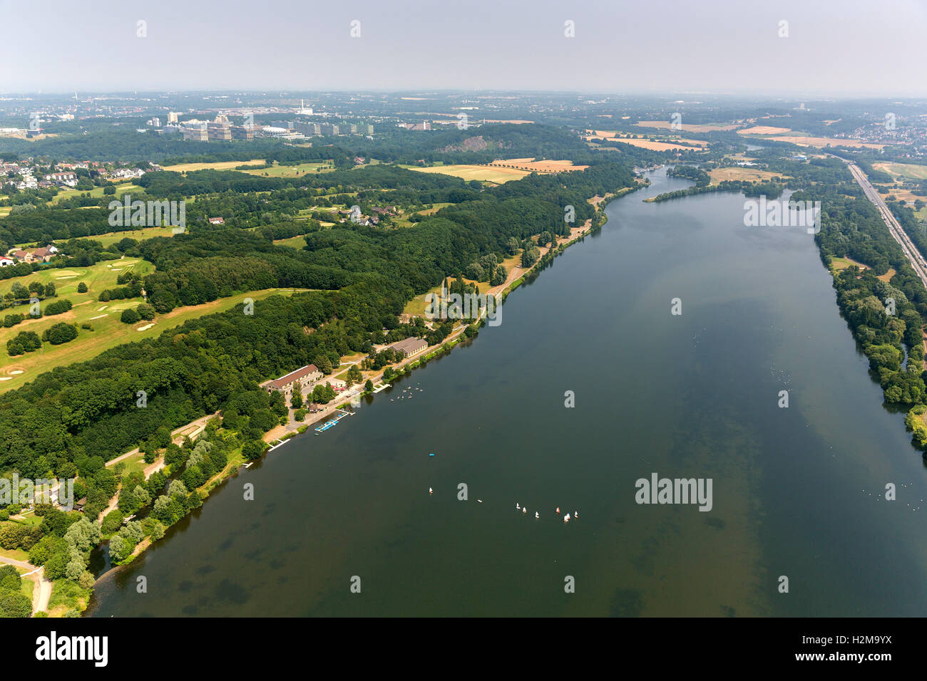 Kemnade, vue aérienne, barrage Kemnader, vallée de la Ruhr, lac Kemnade, vue aérienne de la Ruhr, Bochum, Rhénanie-du Nord, Allemagne, Banque D'Images
