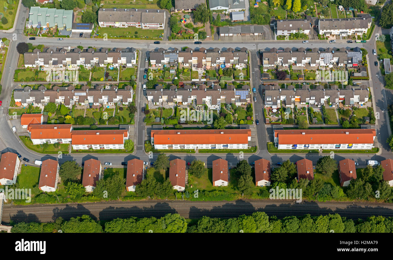 Photo aérienne, Oberer Märkischer Weg, maison mitoyenne settlement, petits jardins, terrasses, vue aérienne de Gevelsberg, ruhrarea, Banque D'Images