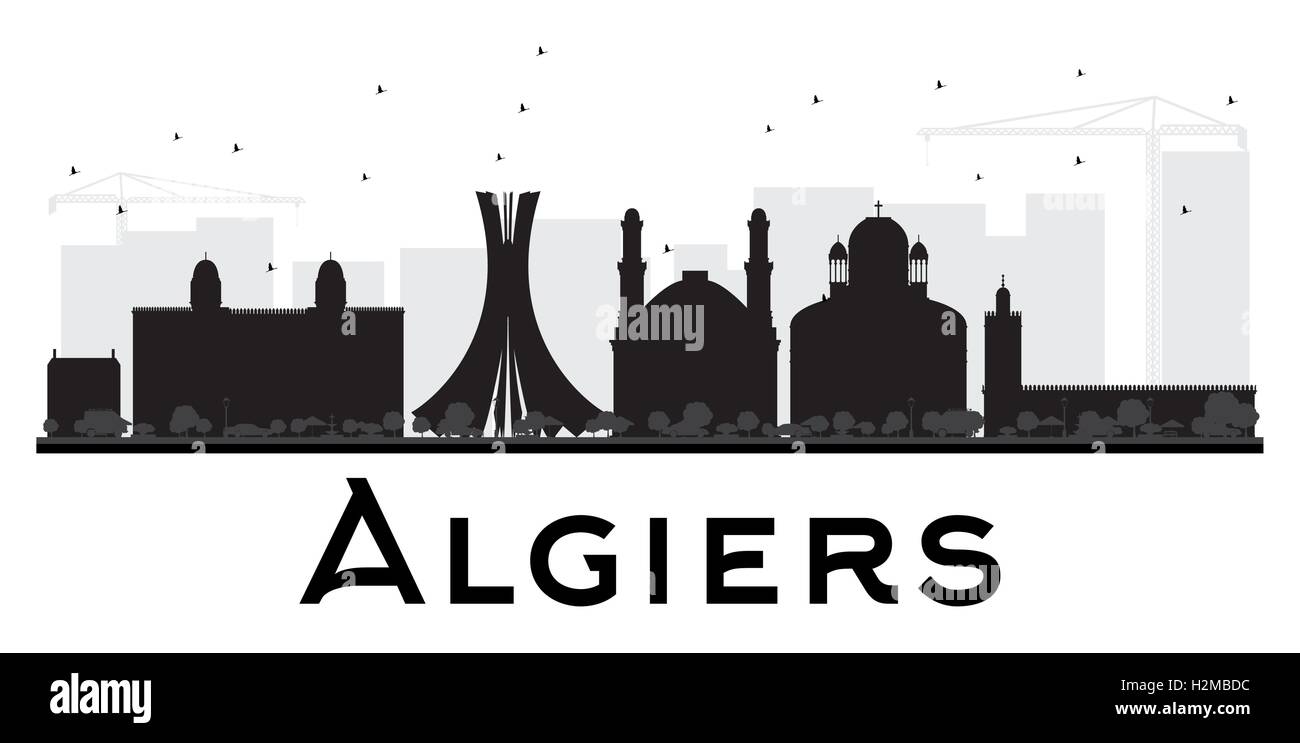Alger ville silhouette noir et blanc. Vector illustration. Concept ...