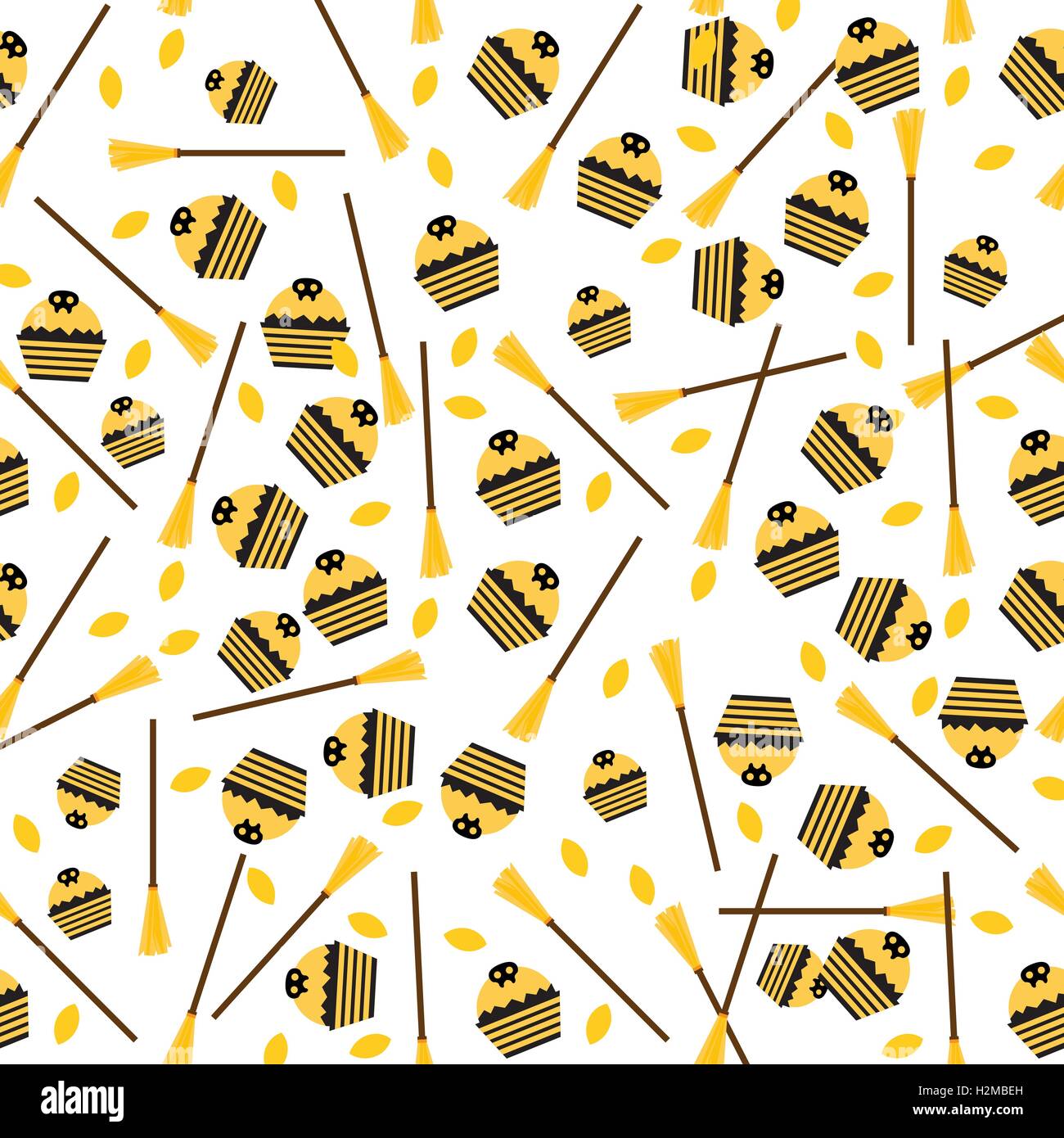 Modèle sans couture avec du gâteau, des feuilles et d'un balai. Vector Illustration. Illustration de Vecteur