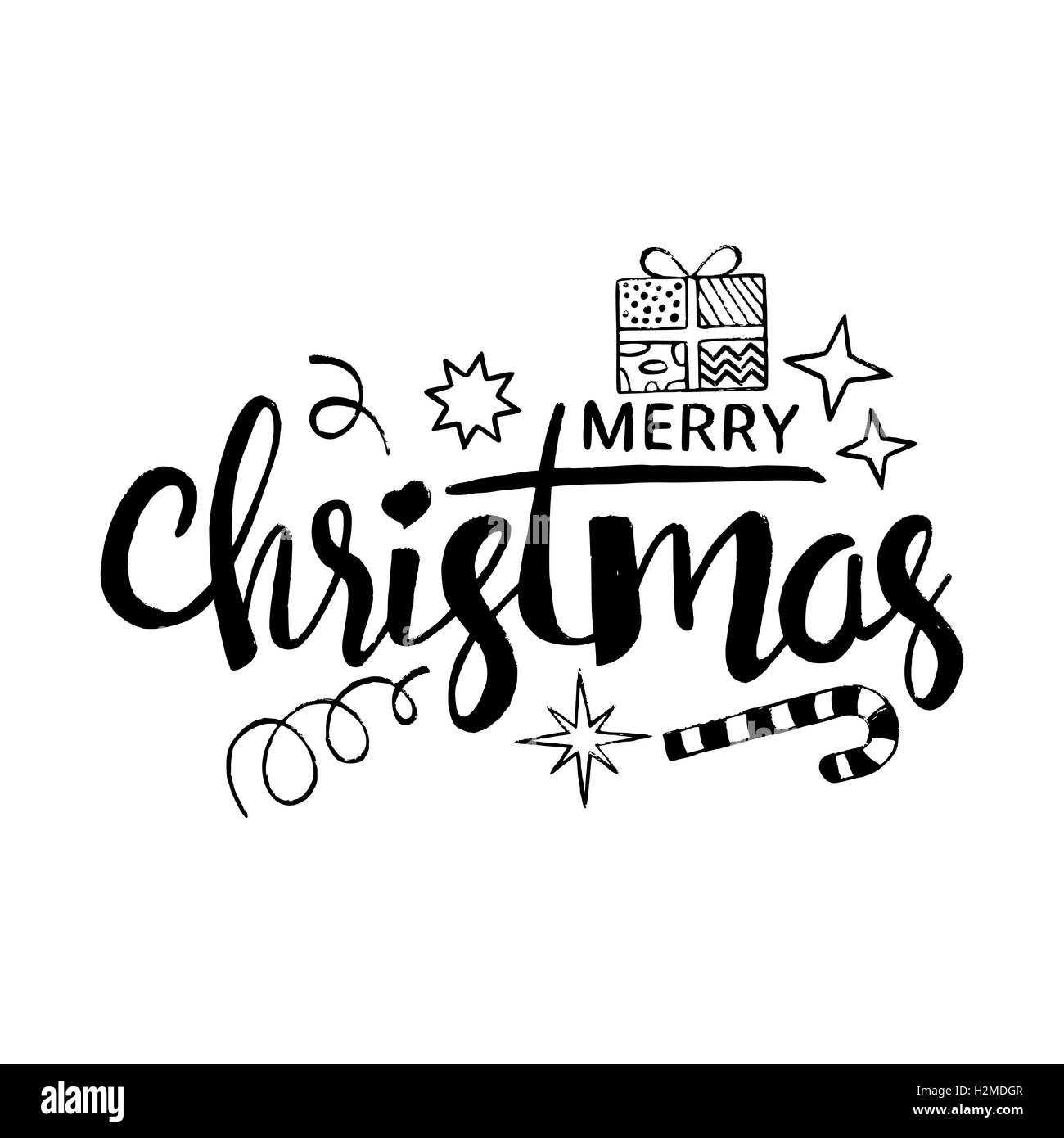 Joyeux Noel Le Lettrage La Calligraphie Moderne Vector Hand Drawn With Gift Box Confetti Etoiles Et Canne De Noel Image Vectorielle Stock Alamy