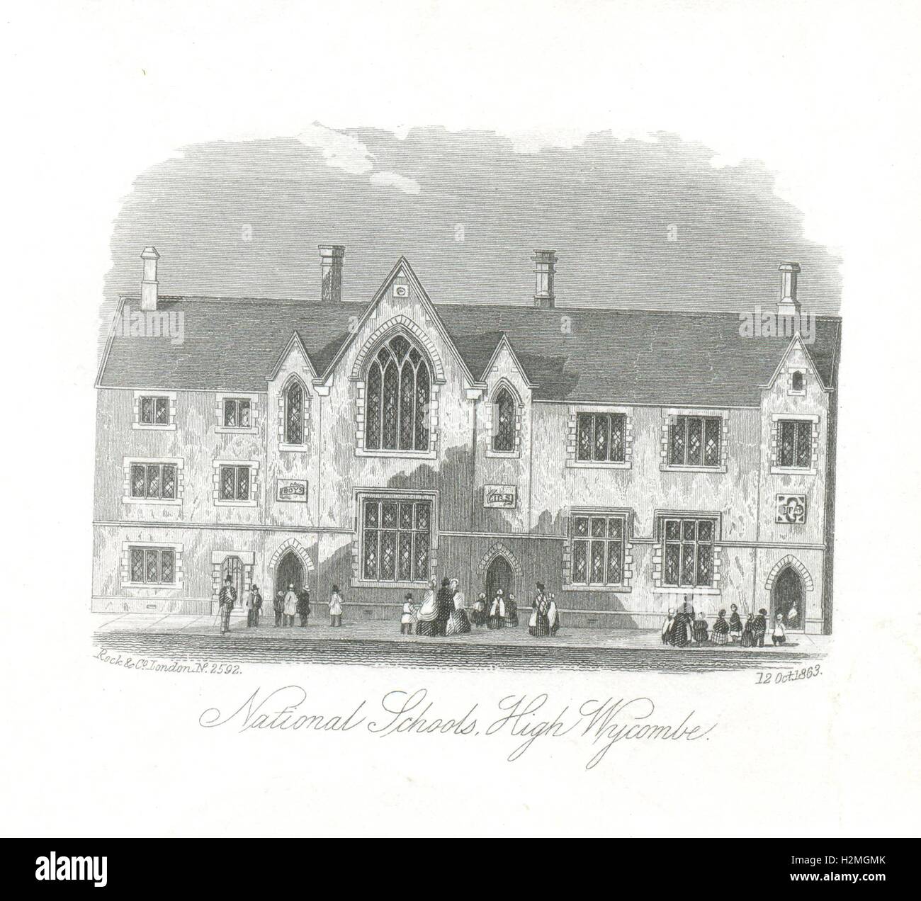 L'écriture picturale montrant gravure d'écoles nationales, High Wycombe Banque D'Images