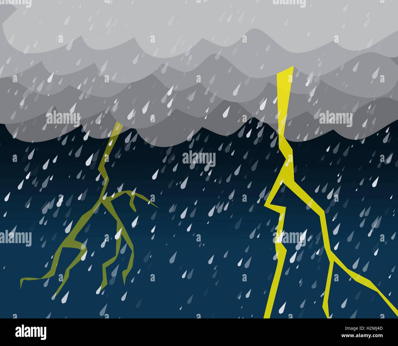 La forte pluie et les éclairs dans le ciel sombre, vector Illustration de Vecteur