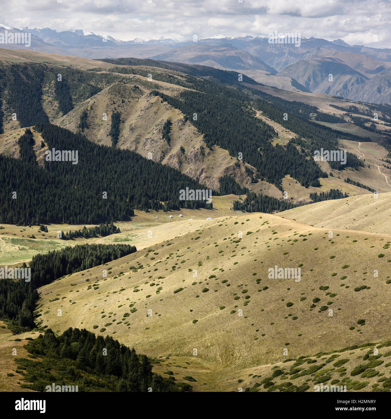 Des sommets enneigés de montagnes Tien Shan d'assy turgen observatoire du plateau au Kazakhstan Banque D'Images