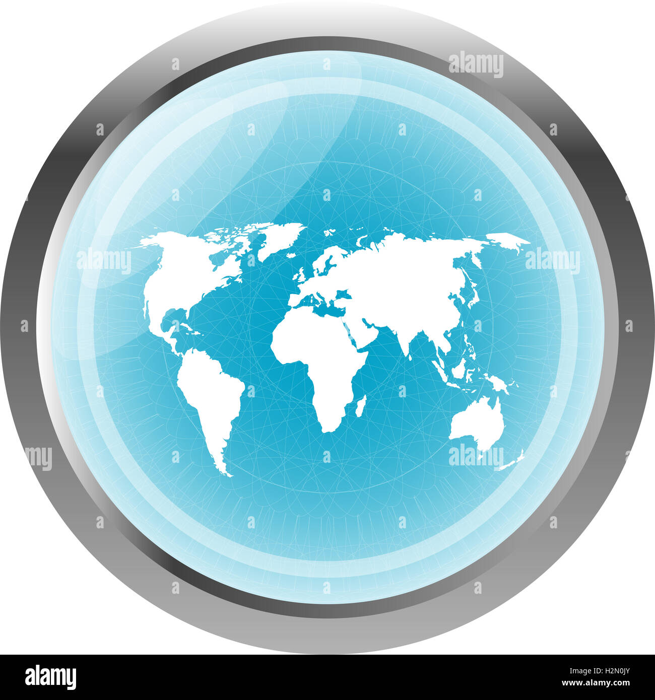 Bouton bleu avec carte du monde isolated on white Banque D'Images
