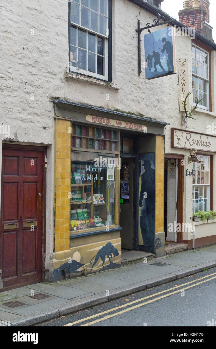 Le meurtre et le chaos, une librairie à Hay-on-Wye, dédié à crime fiction Banque D'Images