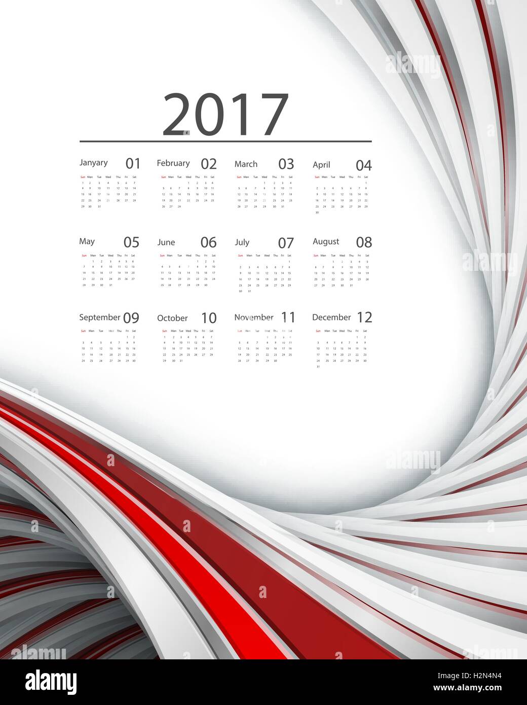 Calendrier pour 2017 Vector Illustration de Vecteur