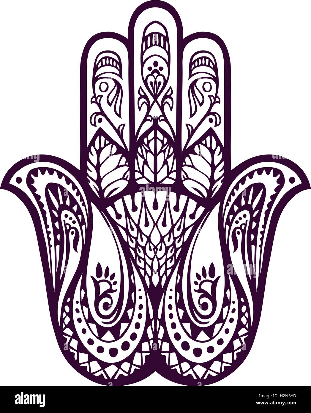 Hamsa ou dessiné à la main de Fatima. Vector illustration avec ornements floraux et ethniques Illustration de Vecteur