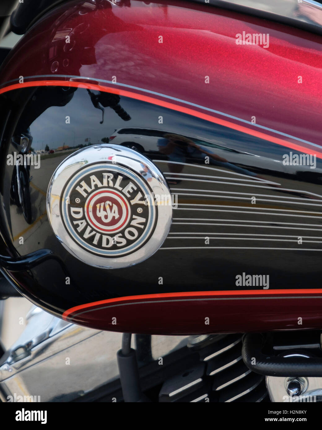 Un rouge profond Harley Davidson Ultra Classic châssis moto, gros plan. Oklahoma City, Oklahoma, USA. Banque D'Images