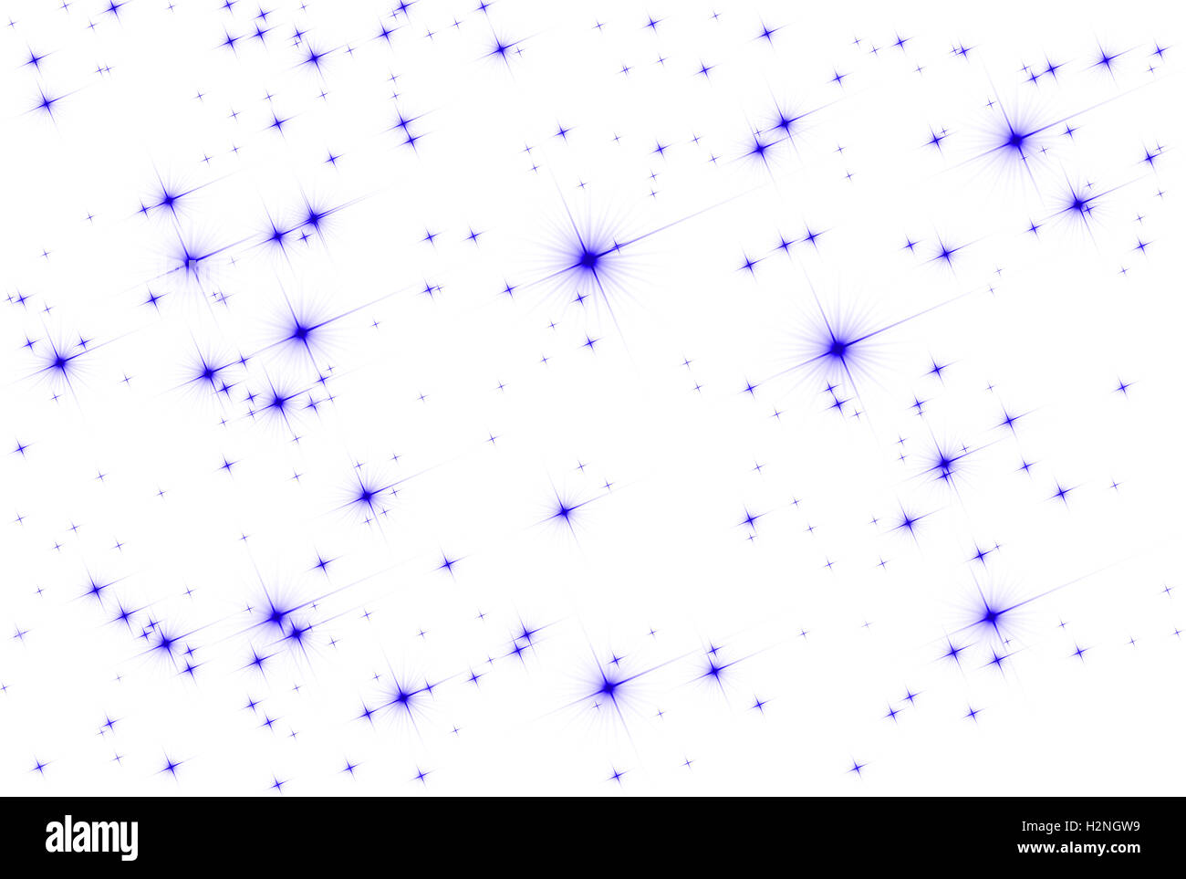 L'espace abstrait toile univers : plan des étoiles filantes scintillant bleu sur le fond blanc isolé. Banque D'Images