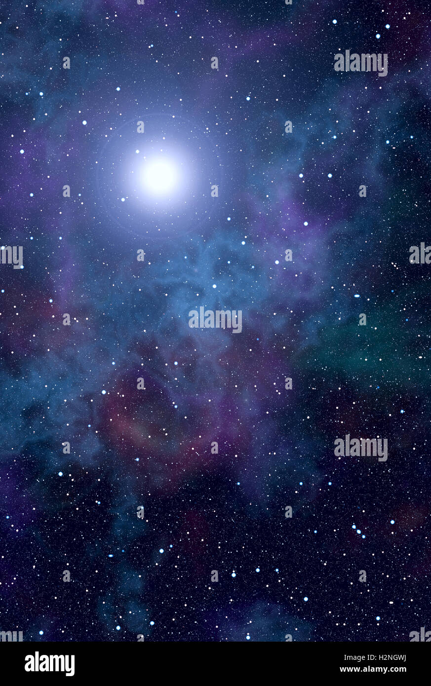 Résumé fond haute résolution avec l'espace cosmique rempli par des étoiles. Bright Star à proximité et des nébuleuses de couleur Banque D'Images