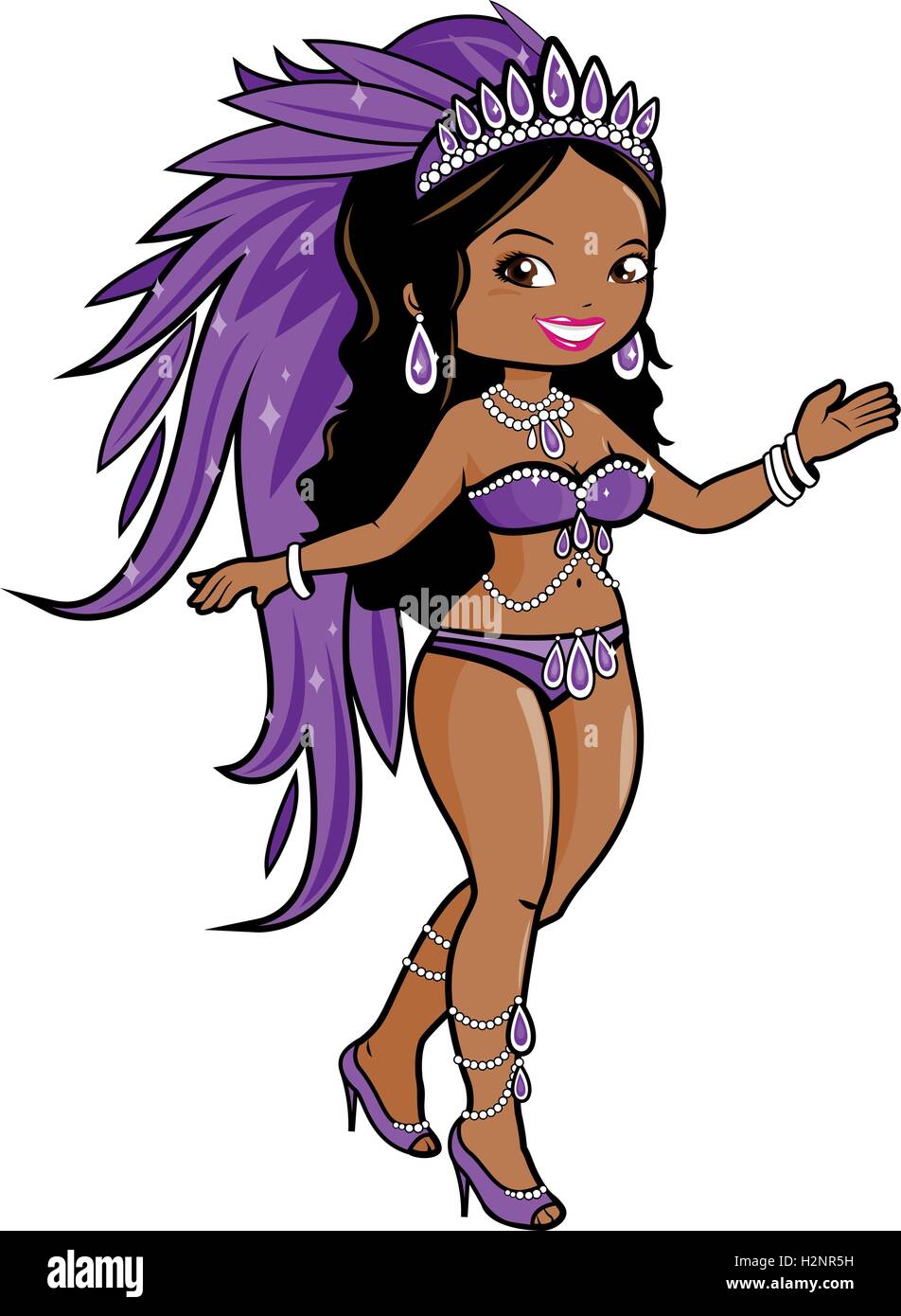 Danseuse de carnaval exotique. Fille de spectacle de samba brésilienne avec beau costume. Illustration vectorielle. Illustration de Vecteur