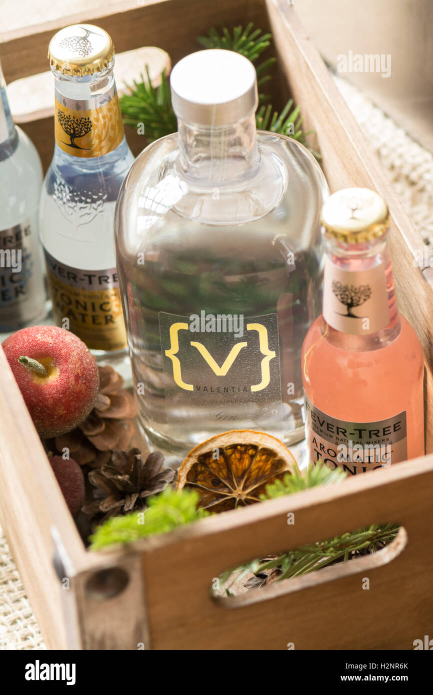 Cadeau de Noël - gin gin avec un assortiment de Valentia Fever-Tree tonic waters Banque D'Images