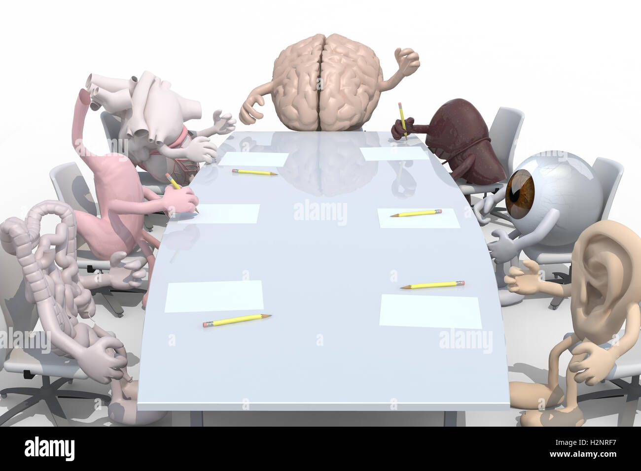 De nombreux organes humains autour de la table de réunion et suivre leur patron, 3d illustration Banque D'Images