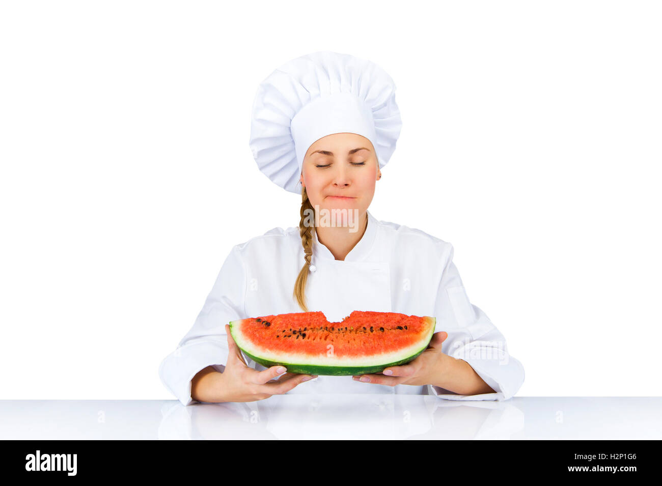 Femme chef en uniforme. Isolé sur fond blanc Banque D'Images