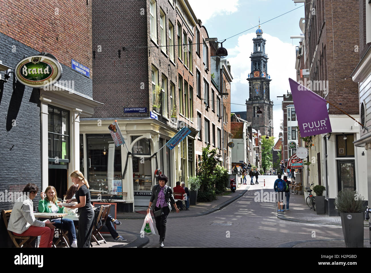 Eerste Leliedwarsstraat Westerkerk - Jordaan Amsterdam Pays-Bas Banque D'Images Eerste Leliedwarsstraat Westerkerk - Jordaan Amsterdam Pays-Bas Banque D'Images