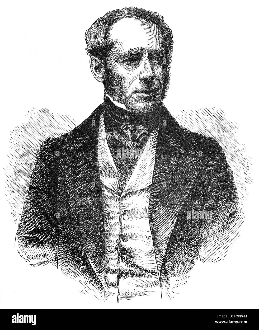 Somerset John Pakington, 1er baron Hampton (1799 - 1880), connu sous le nom de Sir John Pakington, était un homme politique conservateur britannique. En tant que premier lord de l'Amirauté de 1858 à 1859, il a commandé le premier navire de guerre à toute épreuve, le HMS Warrior, lancé en 1860. Il a été secrétaire d'État à la guerre de 1867 à 1868 Banque D'Images