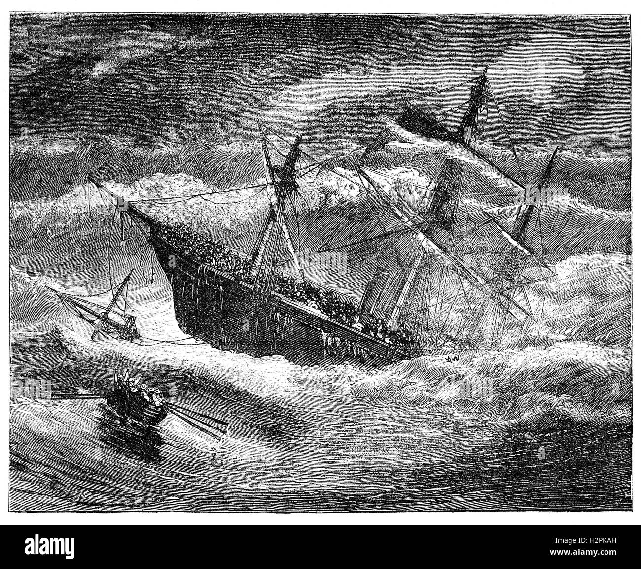 London SS était un bateau à vapeur britannique qui a coulé dans le golfe de Gascogne le 11 janvier 1866. Le navire était en voyage de Gravesend en Angleterre, à Melbourne, en Australie, lorsqu'elle a commencé à prendre de l'eau. Le bateau a été surchargé de cargo et de naviguer. Seuls 19 survivants ont réussi à s'échapper du naufrage bateau par bateau de sauvetage, laissant la mort de 220. Sa perte d'une attention accrue en Grande-Bretagne à l'état dangereux des navires surchargés par les armateurs peu scrupuleux et a un rôle majeur dans la campagne de Samuel Plimsoll de réforme voyage Banque D'Images