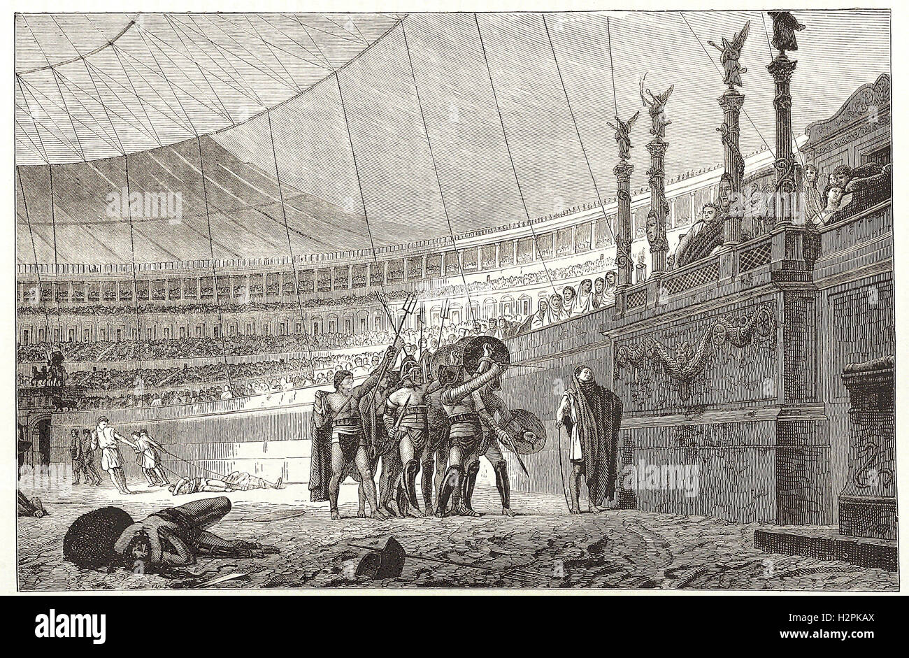 Saluant l'EMPEREUR gladiateurs avant de rejoindre le combat.- de 'Cassell's Illustrated Histoire universelle" - 1882 Banque D'Images