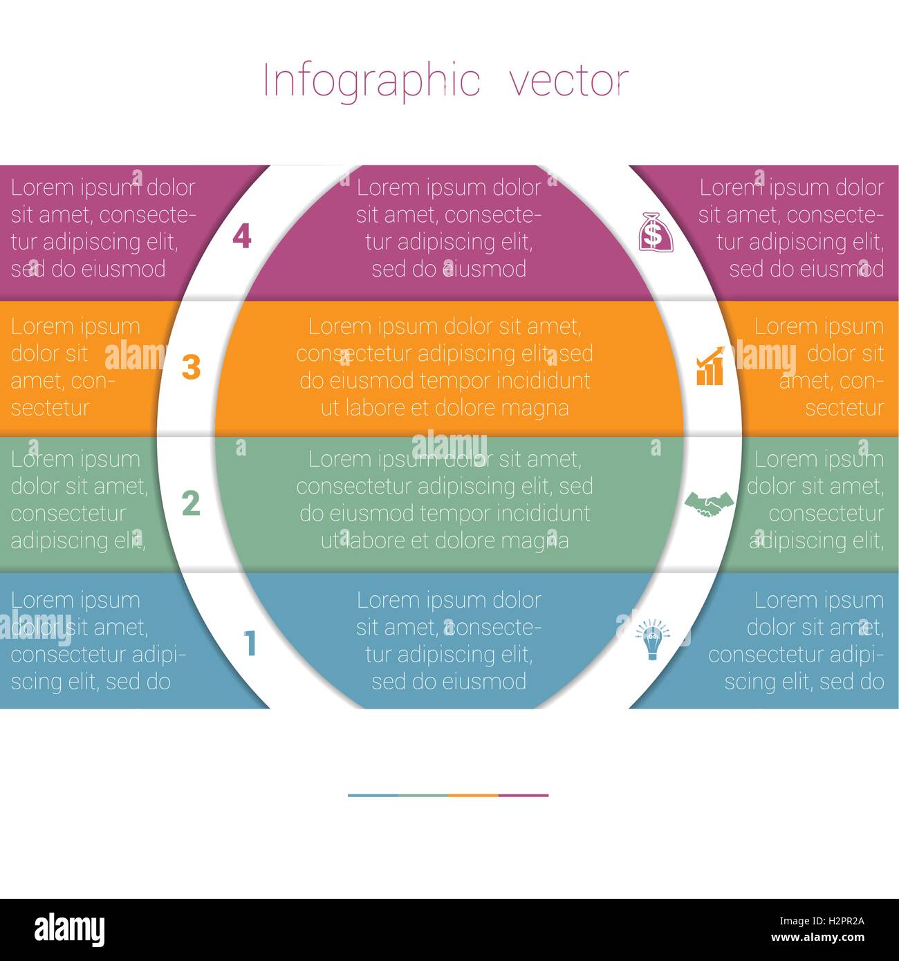 Les bandes de couleur et blanc demi-cercles pour le texte.Template Infographie Quatre Position. Les données du diagramme d'activité. Illustration de Vecteur